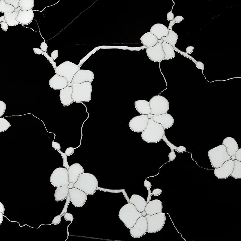 Orchid Flat Nero Marble Waterjet Mosaic Artistic Tile - Zicana Boutique - 1