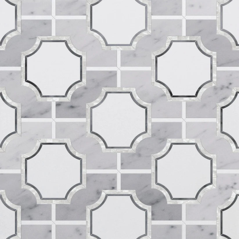 Rivera Ando Arabesque Marble Pearl Shell Waterjet Mosaic Zicana Boutique - Zicana Boutique - 1