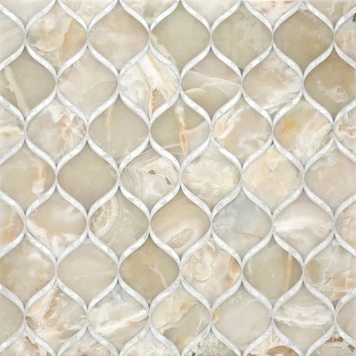 Rivera Pearl Onyx Arabesque Marble & Glass Waterjet Mosaic Zicana Boutique - Zicana Boutique - 1