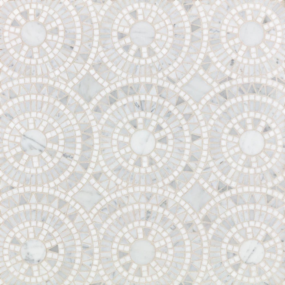 Rollin’ Stone Circles White Mosaic Artistic Tile - Zicana Boutique - 1