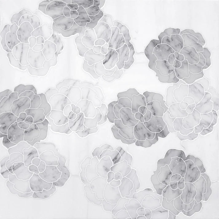 Rosetta Eva Grigio Flower Marble Waterjet Mosaic Zicana Boutique - Zicana Boutique - 1