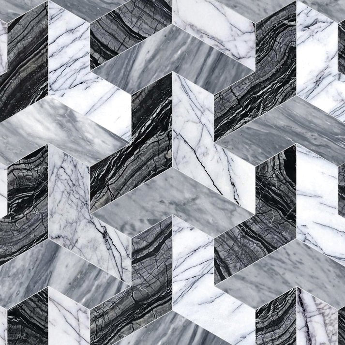 Ruby Elis Silver Marble Waterjet Mosaic Zicana Boutique - Zicana Boutique - 1