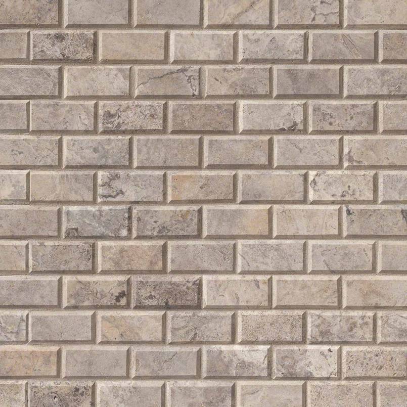 Silver Travertine MSI Mosaic Tiles 12" X 12" Beveled Subway Pattern MSI - Zicana Boutique - 3