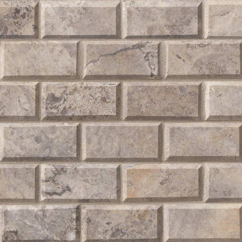 Silver Travertine MSI Mosaic Tiles 12" X 12" Beveled Subway Pattern MSI - Zicana Boutique - 1