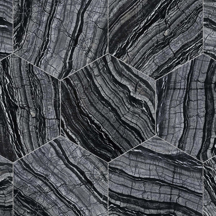 Silver Wave Polished Marble 10 1/2'' Hexagon Zicana Boutique - Zicana Boutique - 1