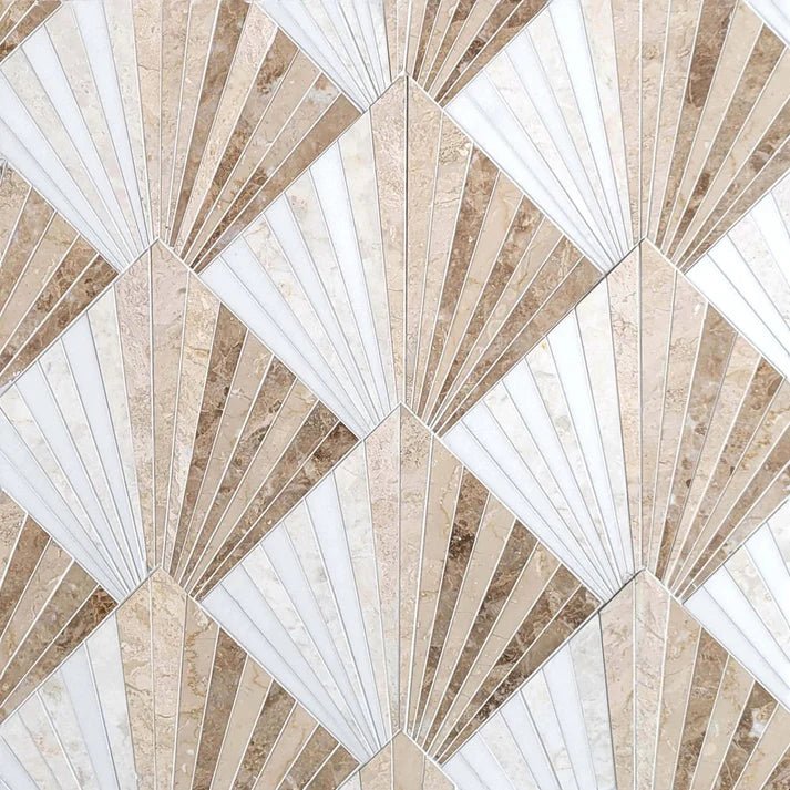 Tonal Marquet Diamond Crema Marble Waterjet Mosaic Zicana Boutique - Zicana Boutique - 1