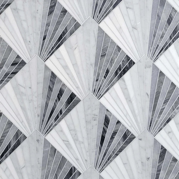 Tonal Marquet Diamond Gris Marble Waterjet Mosaic Zicana Boutique - Zicana Boutique - 1