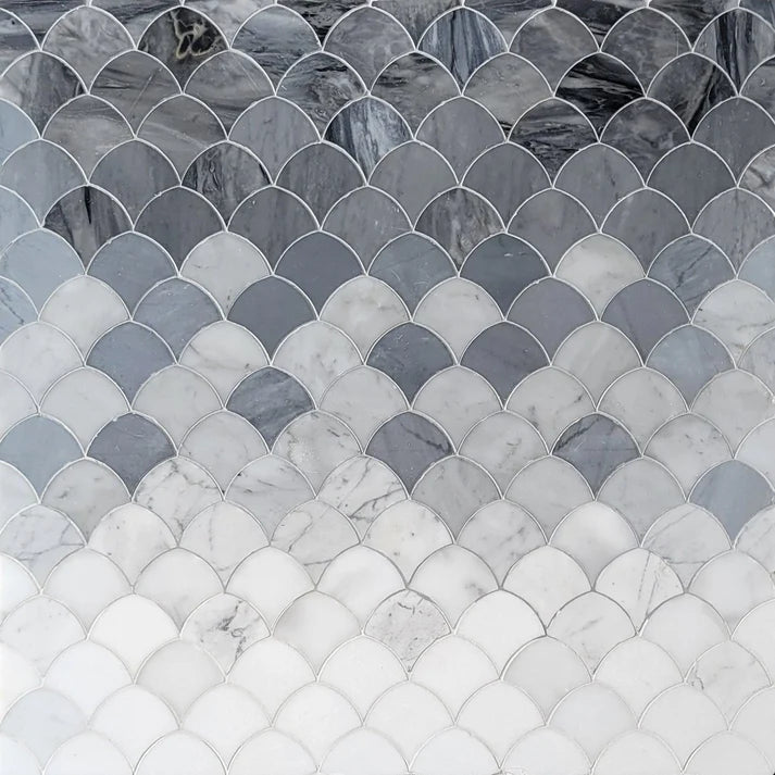 Tonal Scallop Grigio Marble Waterjet Mosaic Zicana Boutique - Zicana Boutique - 1