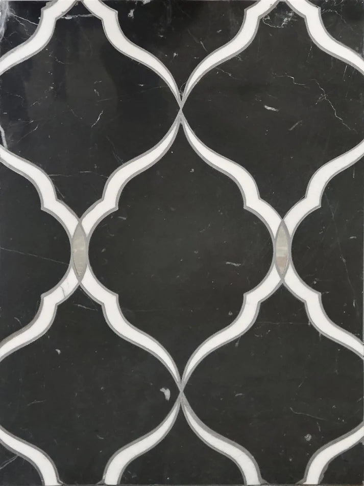 Transia Devon Noir Arabesque Stone & Mirror Waterjet Mosaic Zicana Boutique - Zicana Boutique - 1