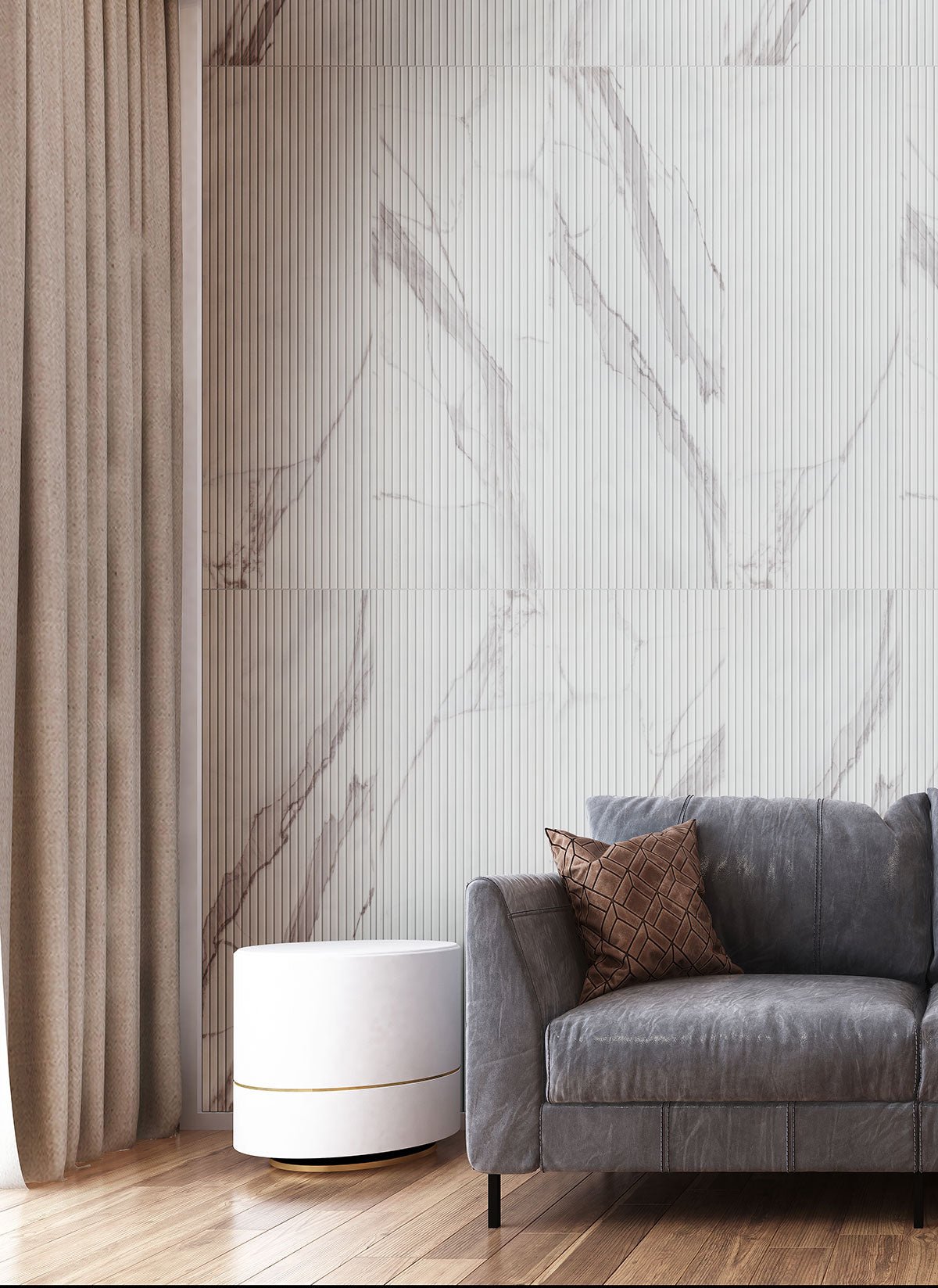 Urbanslat Marmi Grey Ceramic MSI Field Tiles 16" X 48" Fluted MSI - Zicana Boutique - 2