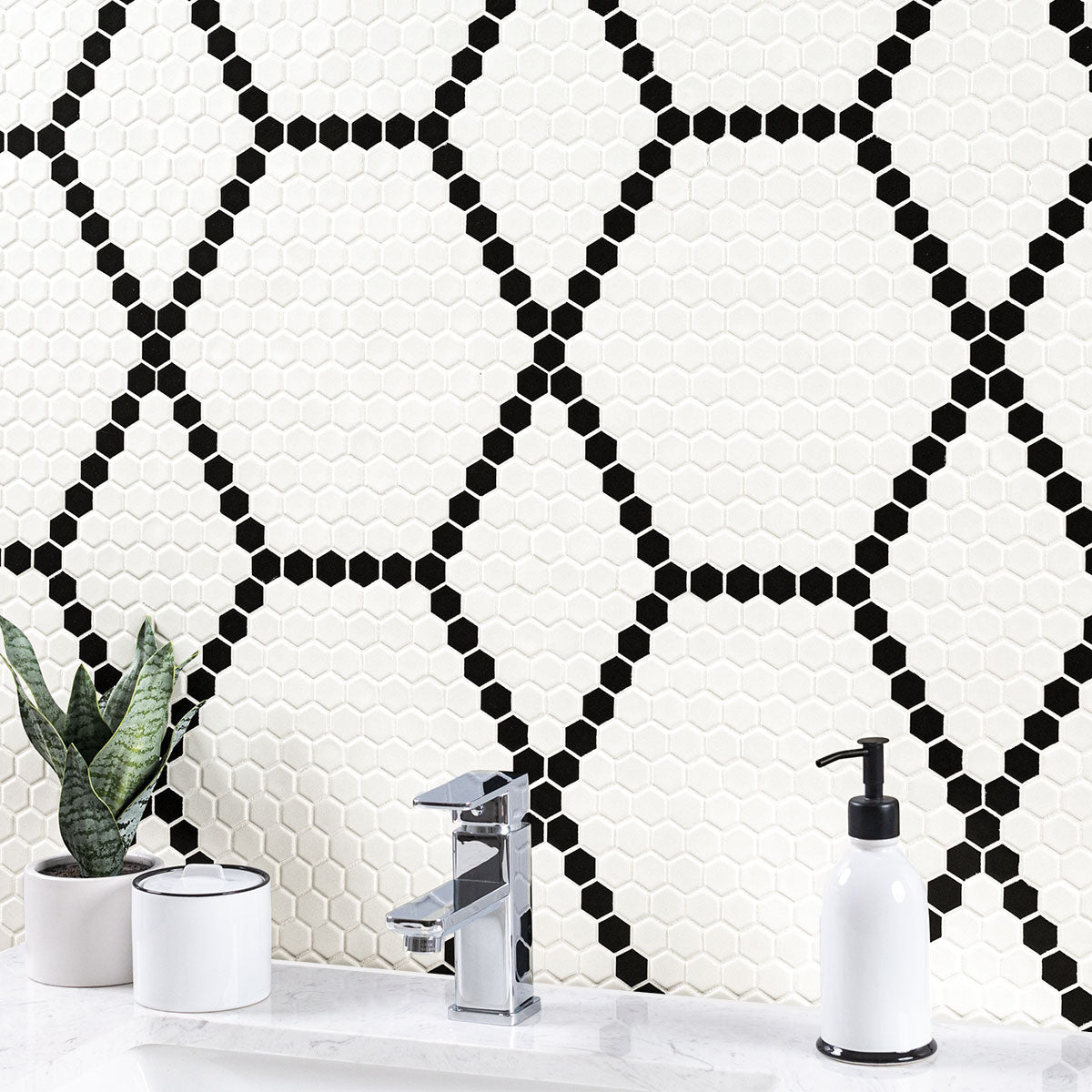 White And Black Porcelain MSI Field Tiles 1" Hive Pattern MSI - Zicana Boutique - 2