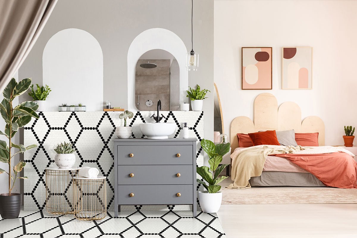 White And Black Porcelain MSI Field Tiles 1" Hive Pattern MSI - Zicana Boutique - 5