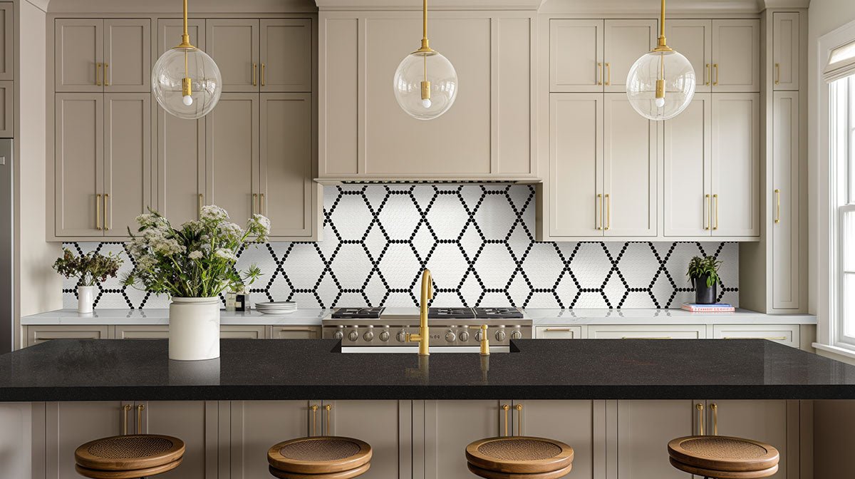 White And Black Porcelain MSI Field Tiles 1" Hive Pattern MSI - Zicana Boutique - 4