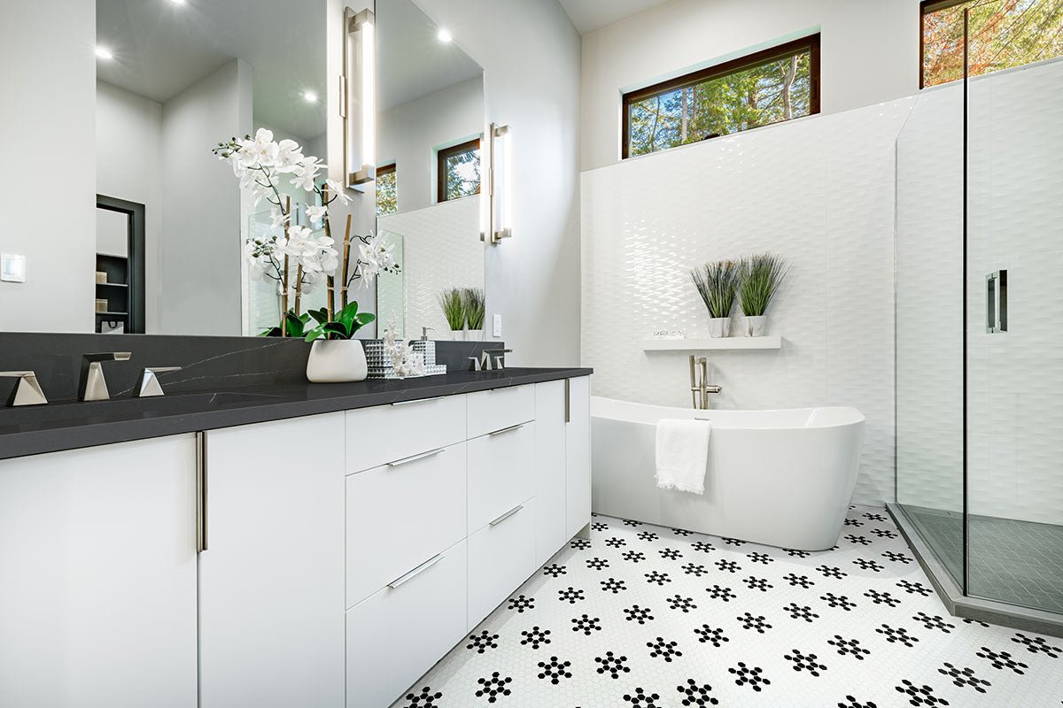 White And Black Porcelain MSI Mosaic Tiles 12" X 12" Petal Pattern MSI - Zicana Boutique - 4