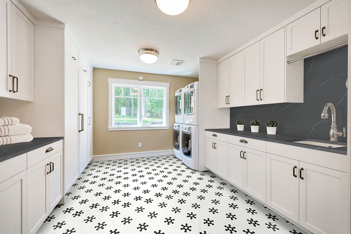 White And Black Porcelain MSI Mosaic Tiles 12" X 12" Petal Pattern MSI - Zicana Boutique - 2